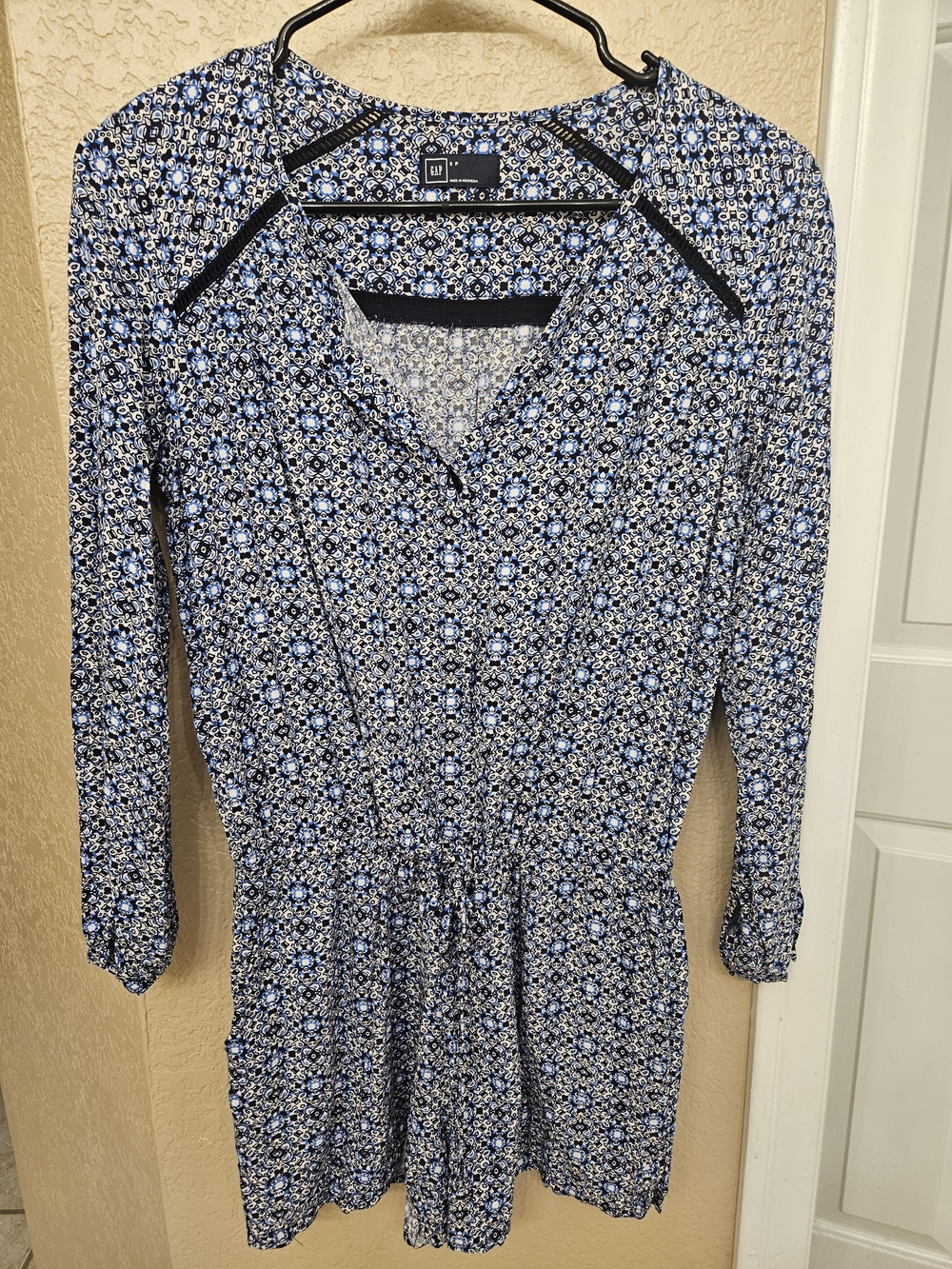 GAP Blue Floral Long-Sleeve Romper